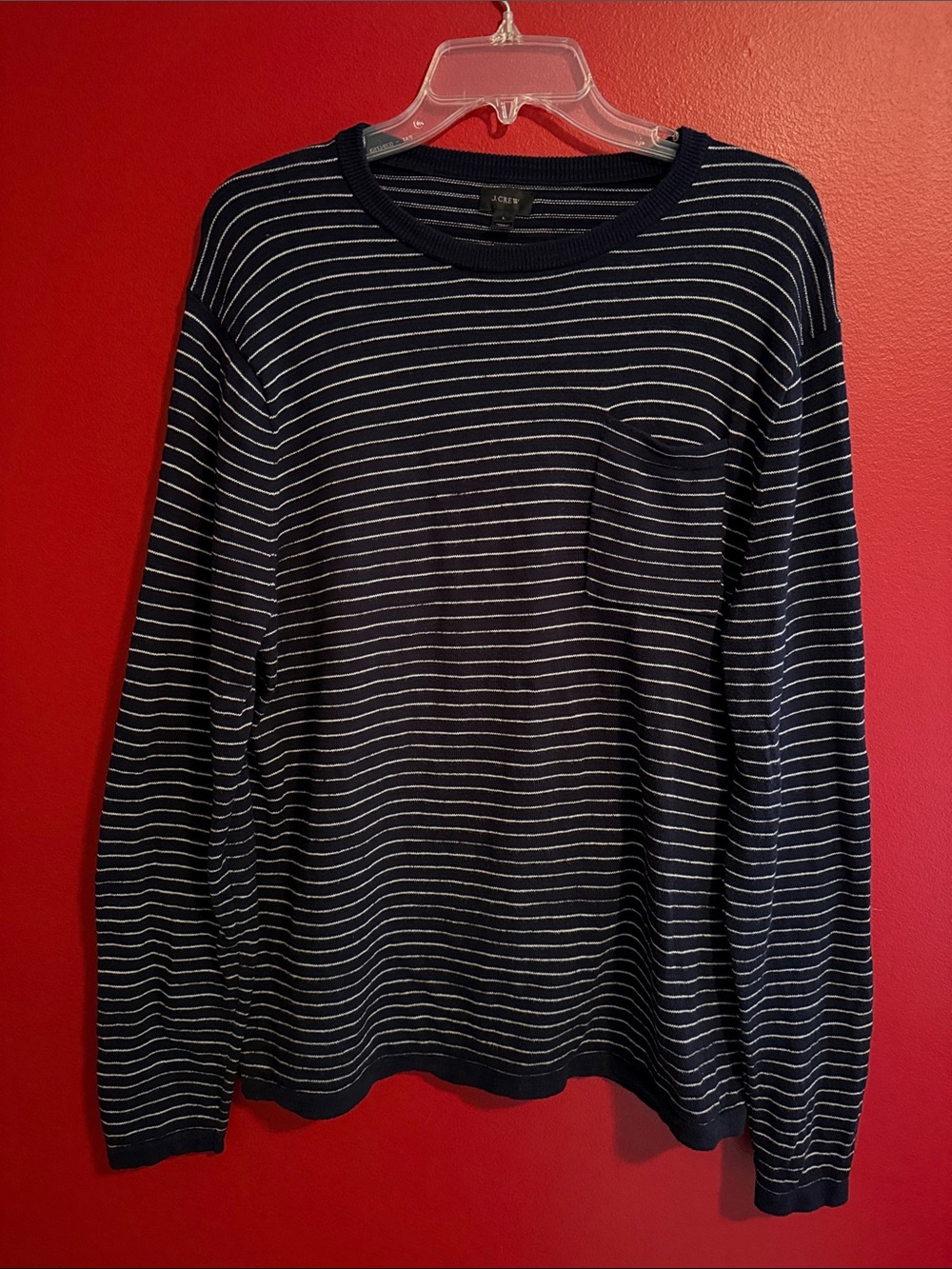 Men’s J. Crew Navy w/ White Stripes Cotton Crewneck Sweater L